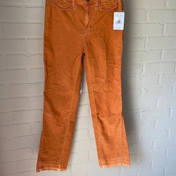 Free People pants orange rust corduroy raw distressed hem pockets boho 26 - Picture 2 of 10